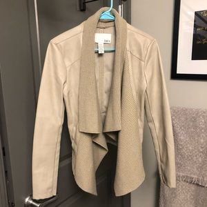 Leather jacket with knit front (tan, beige, nude)